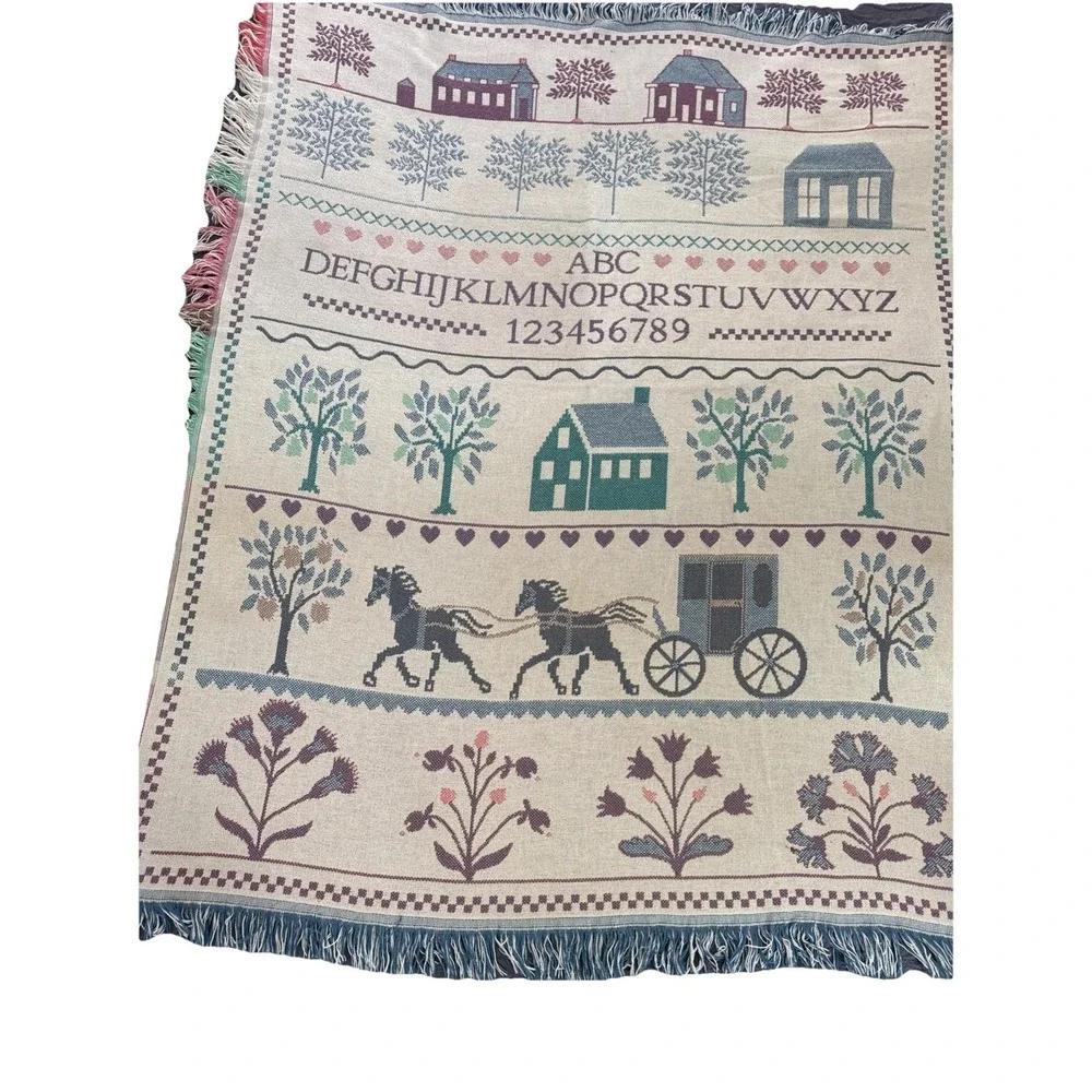 Crown Crafts Throw Blanket Amish Buggy Alphabet Sampler‎ Cottage Core 64x54